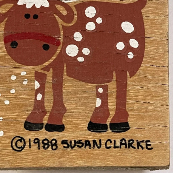 Peace On Earth Fridge Magnet Moose Snow Flakes Wooden Decor Susan Clark 1988 - Picture 4 of 7